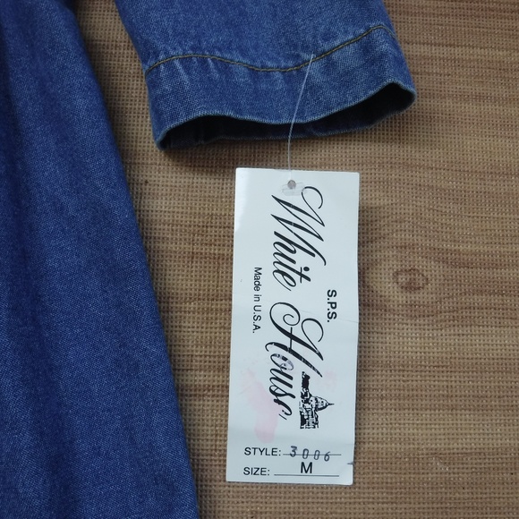 White House Blue Crewneck Long Sleeve Jean Dress - Picture 3 of 11